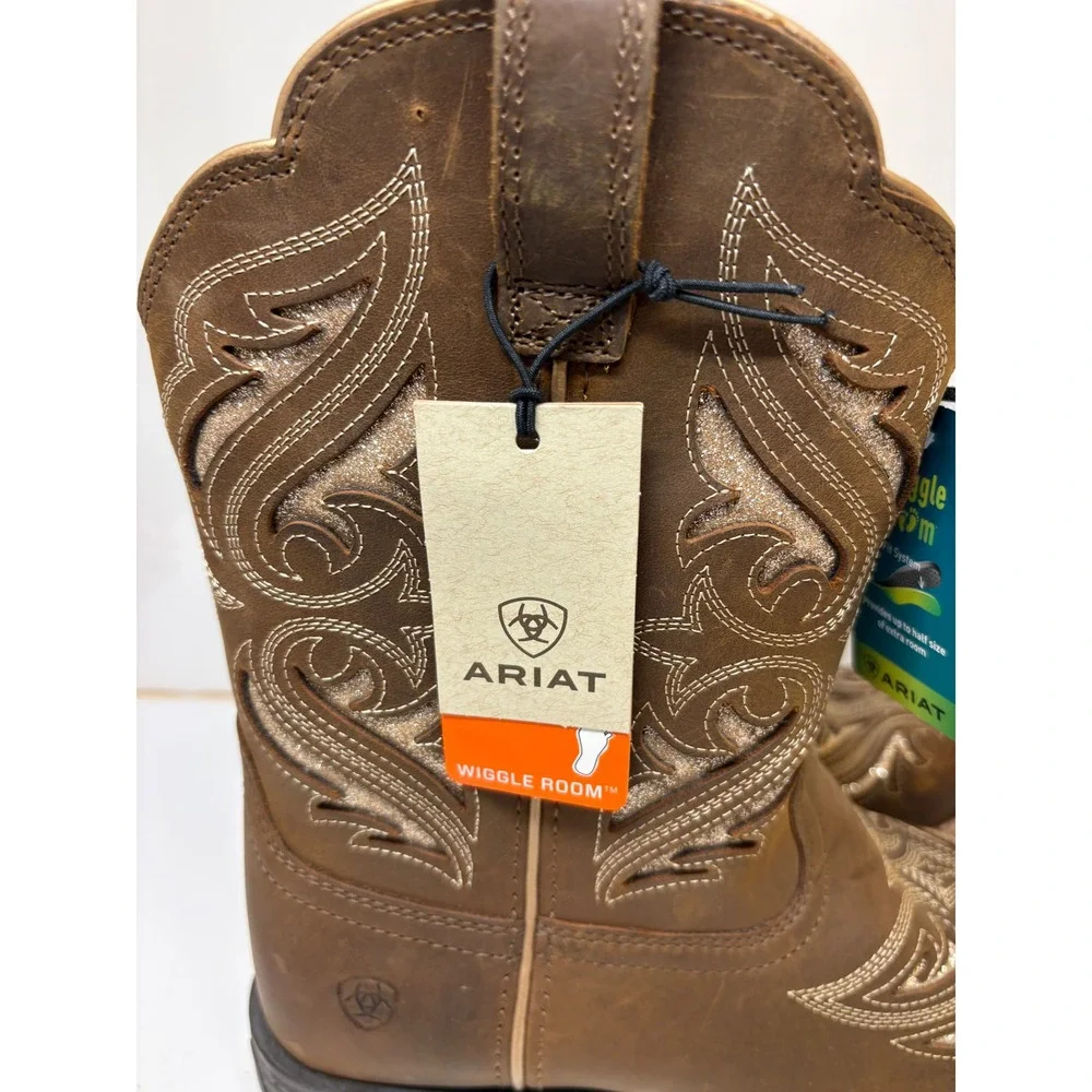 Ariat Girls Round Up Bliss Brown Leather Glitter Cowboy Boots 10046884 Size 6Y